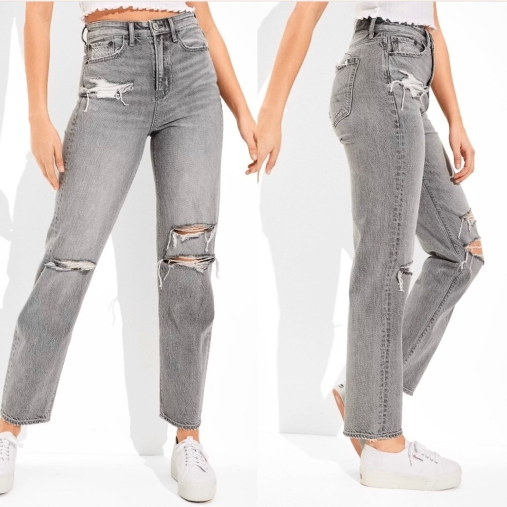American Eagle 12 Highest Rise 90s Boyfriend Women’s Jeans Gray Distressed - Picture 11 of 11